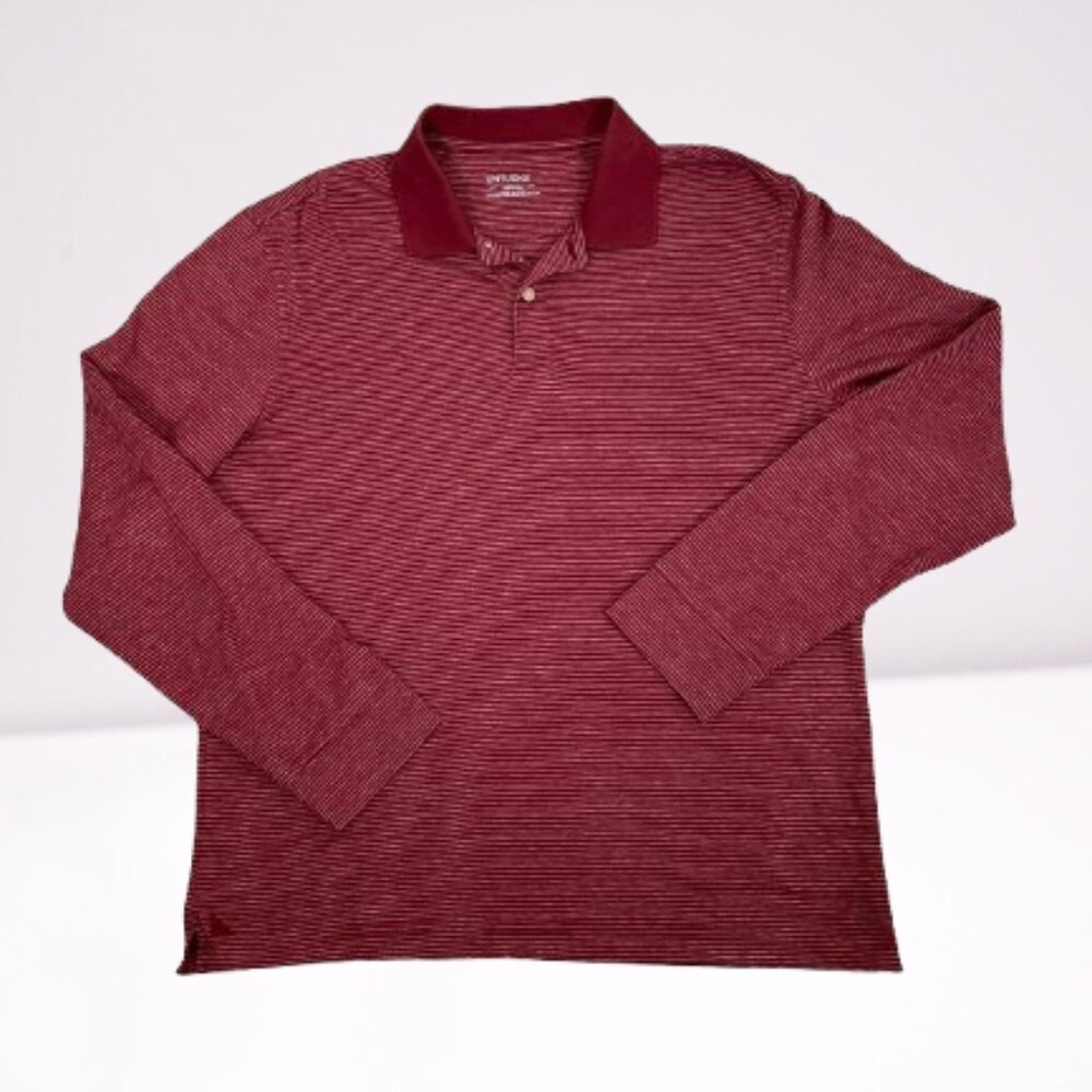 Untuckit Men's Striped Polo Shirt Long Sleeve Size M Red